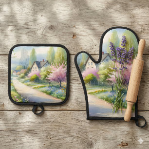 Enchanted Blossom Country Lane Oven Mitt & Pot Holder Set