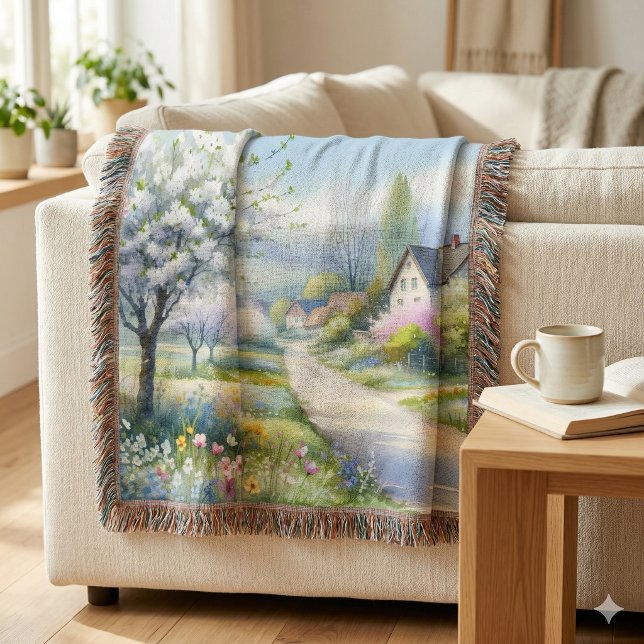 Enchanted Blossom Country Lane Throw Blanket (Enchanted Blossom Country Lane Throw Blanket Over Sofa Arm)
