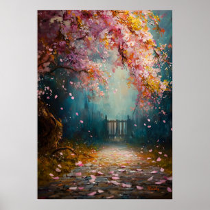Enchanted Blossom Path - Mystical Floral Landscape Poster