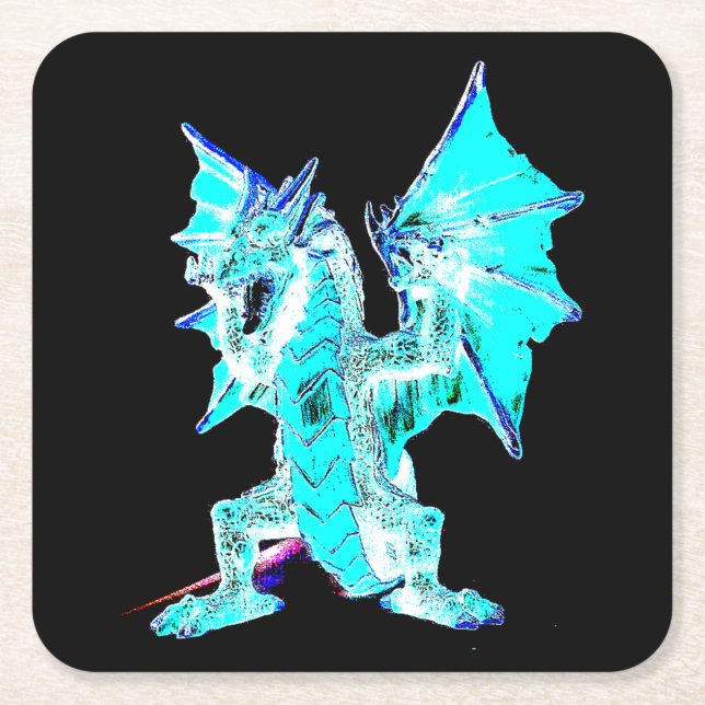 Enchanted Blue Blaze Serpent Marine Inspired  Square Paper Coaster (Front)