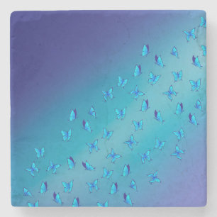 Enchanted Blue Butterflies  Stone Coaster