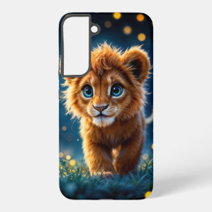 Enchanted blue-eyed lion cub in firefly glow samsung galaxy case