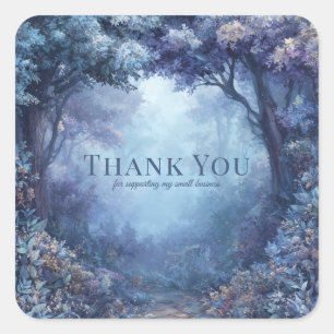 Enchanted Blue Forest Magical Woodland Square Sticker