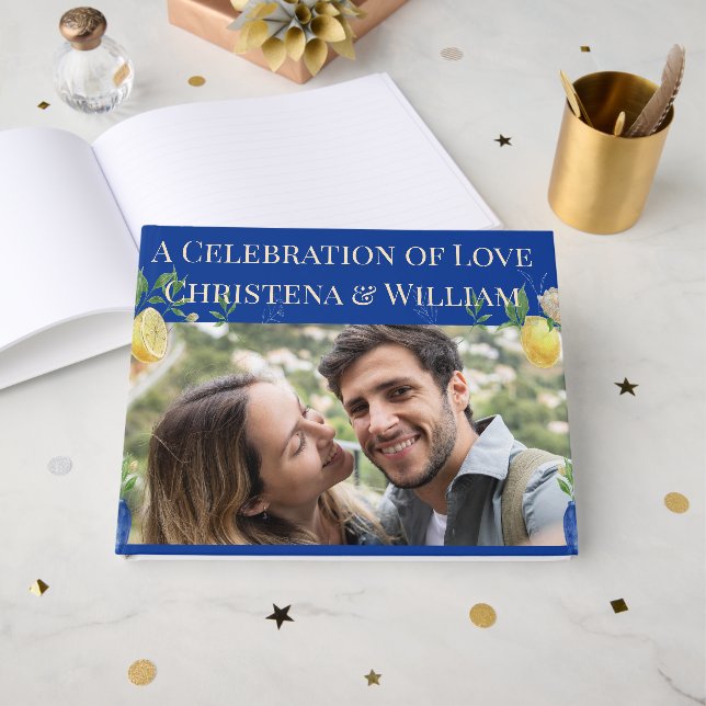 Enchanted Blue Lemon Blossom Wedding Guest Book (Front Open)