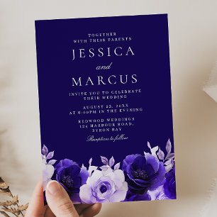 Enchanted Blue: Midnight Navy Blue Roses Wedding Invitation