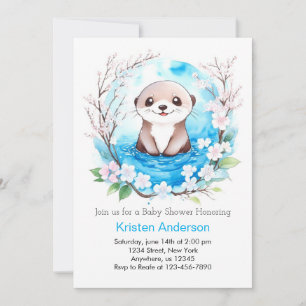 Enchanted Blue Wildflowers Otter Boy Baby Shower Invitation