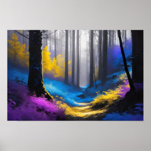 Enchanted Blue Yellow and Purple Dark Forest Poster