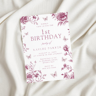 Enchanted Blush Dusty Rose 1st Birthday Party Invitation