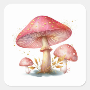 Enchanted Blush Pink Mushroom Garden Square Sticker