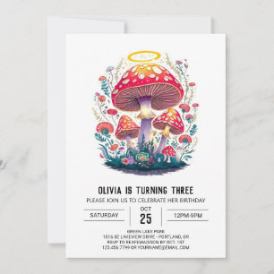 Enchanted Boho Digital Mushroom Birthday Invitation