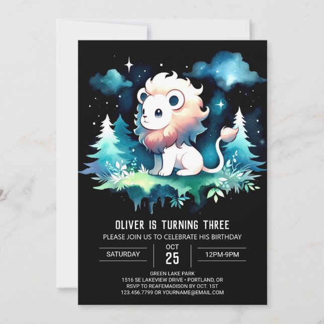 Enchanted Boho Lion Birthday Invitation (Front)