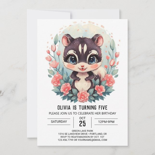 Enchanted Boho Skunk Birthday Invitation (Front)