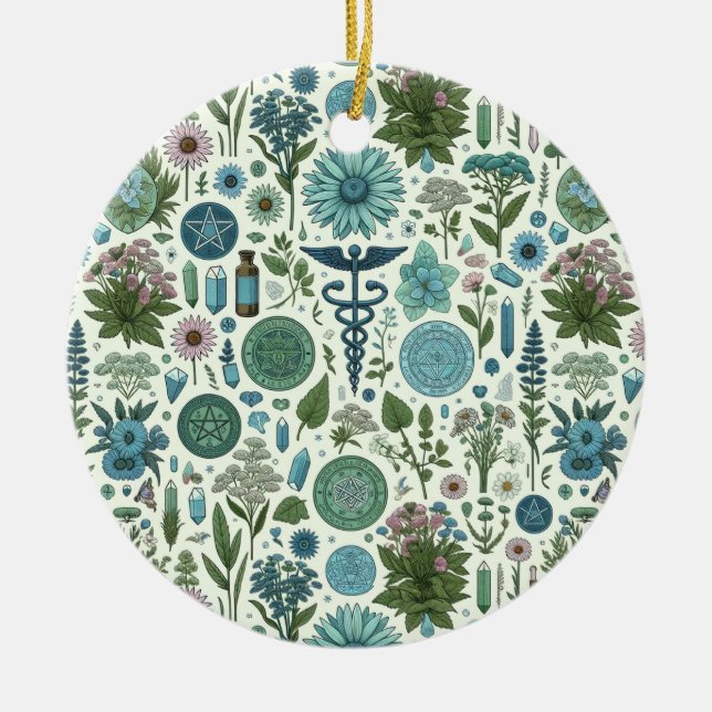 Enchanted Botanica: Magical Herbs & Witchcraft Ceramic Tree Decoration (Front)