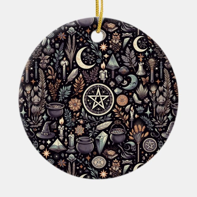 Enchanted Botanica: Magical Herbs & Witchcraft Ceramic Tree Decoration (Front)