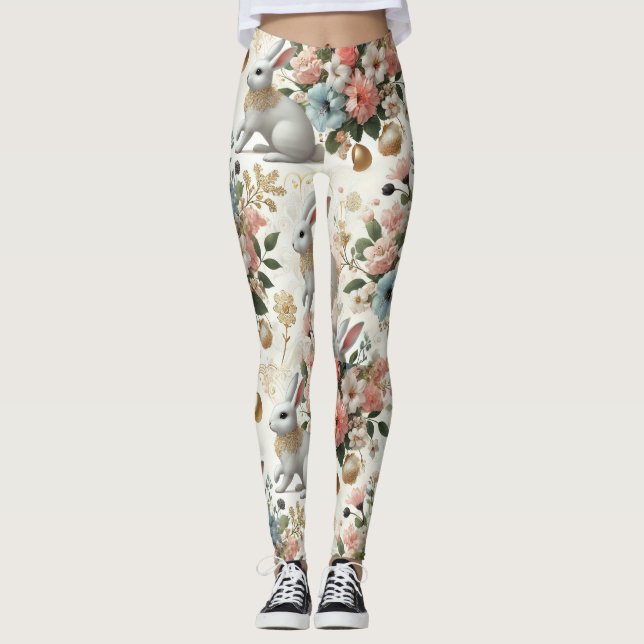 Enchanted Bunny & Floral Fantasy Leggings (Front)