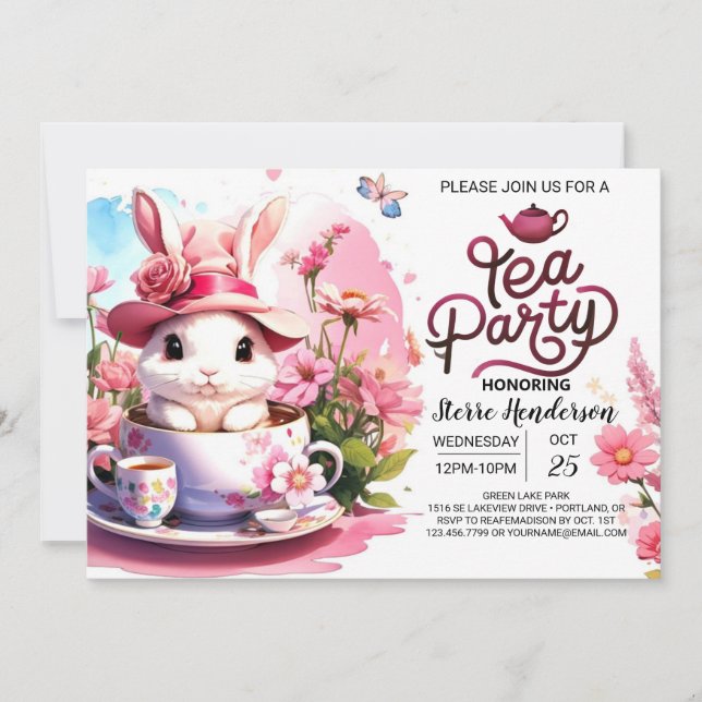 Enchanted Bunny's Tea Time Baby Shower Invitation (Front)