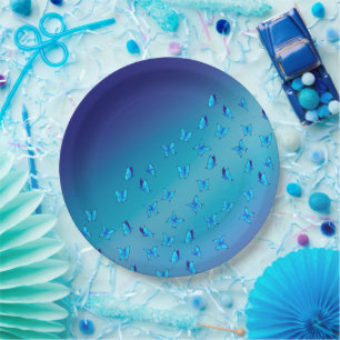 Enchanted Butterflies Blue Paper Plate
