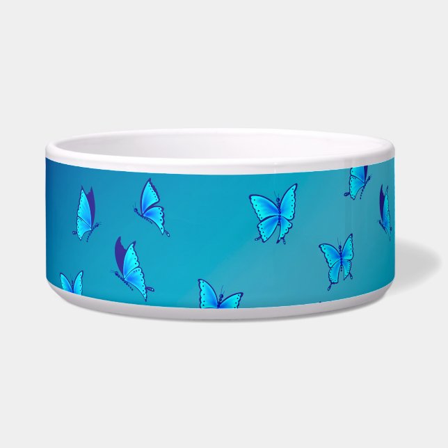 Enchanted Butterflies BlueCeramic Pet Bowl (Front)