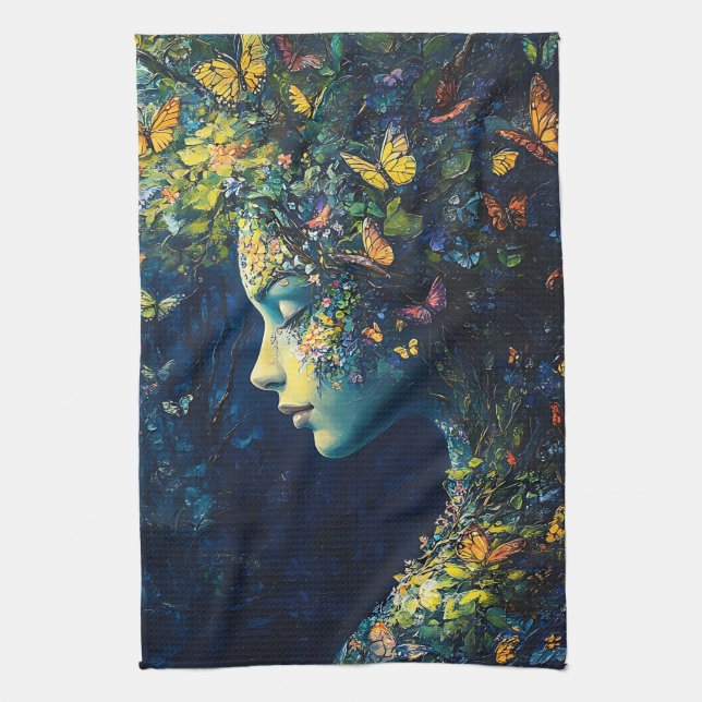 Enchanted Butterfly Forest Goddess (2) Tea Towel (Vertical)
