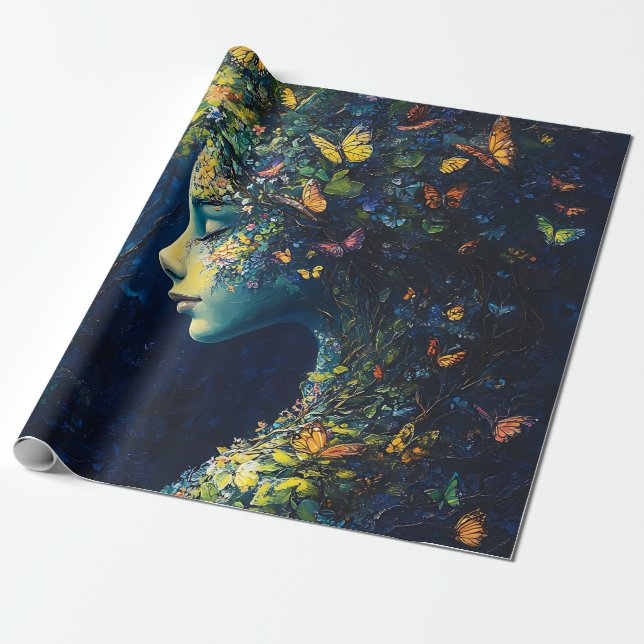 Enchanted Butterfly Forest Goddess (2) Wrapping Paper (Unrolled)