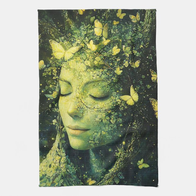 Enchanted Butterfly Forest Goddess (3) Tea Towel (Vertical)