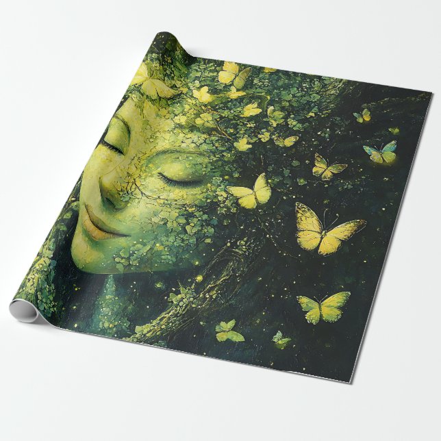 Enchanted Butterfly Forest Goddess (3) Wrapping Paper (Unrolled)