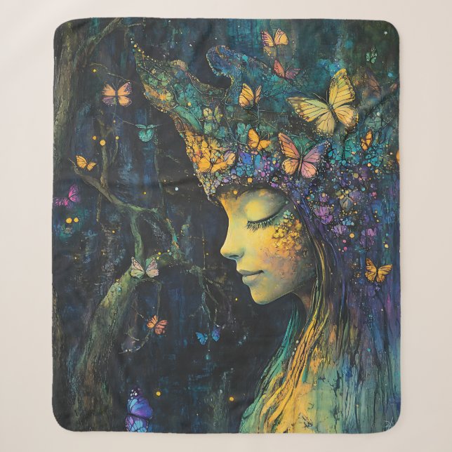 Enchanted Butterfly Forest Goddess (6) Sherpa Blanket (Front)