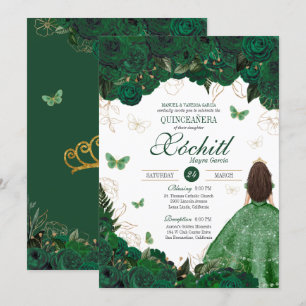 Enchanted Butterfly Garden Emerald Quinceanera Invitation