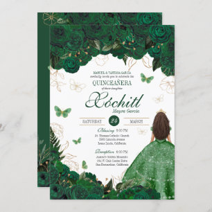 Enchanted Butterfly Garden Emerald Quinceanera Invitation