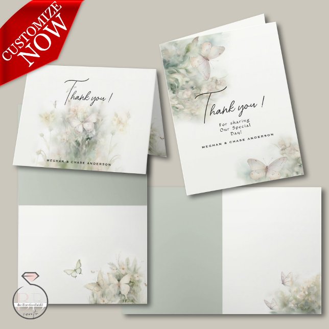 Enchanted Butterfly Garden Thank You Card (easy to customize, in 2 styles )