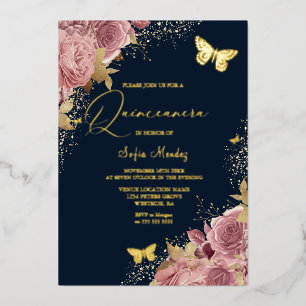 Enchanted Butterfly Quinceanera Party Navy Golden