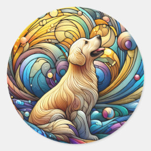 Enchanted Canine on Cosmic Ceramic Swirls Classic Round Sticker