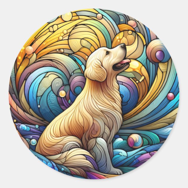 Enchanted Canine on Cosmic Ceramic Swirls Classic Round Sticker (Front)