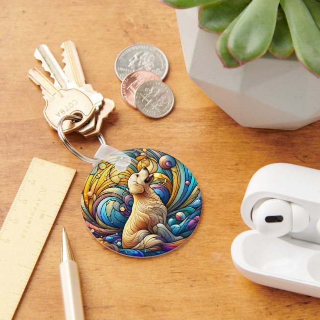 Enchanted Canine on Cosmic Ceramic Swirls Key Ring (Desk)