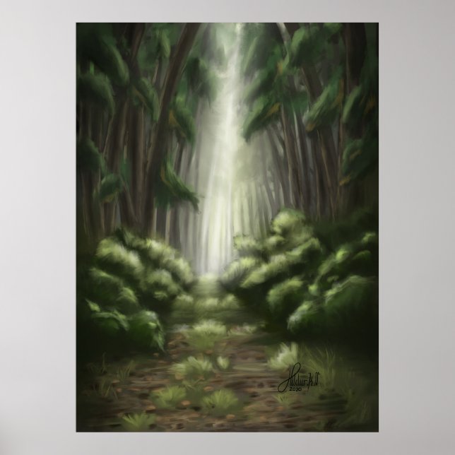 Enchanted Canopy: Dark and Þykk Green Forest Poster (Front)