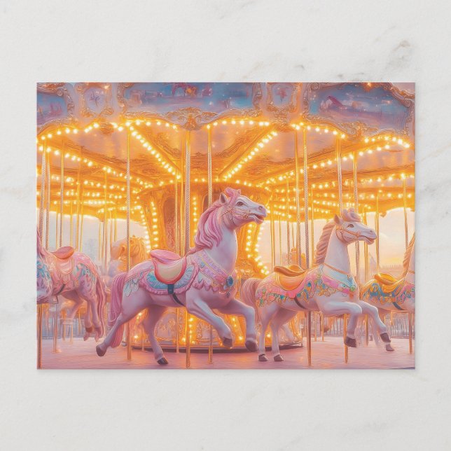 Enchanted Carousel: Whimsical Fairytale Scene Holiday Postcard (Front)
