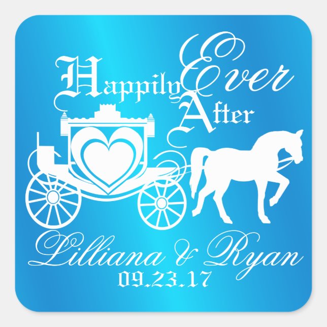 Enchanted Carriage Fairy Tale Blue Square Sticker (Front)