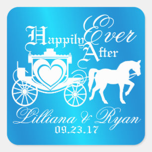 Enchanted Carriage Fairy Tale Blue Square Sticker