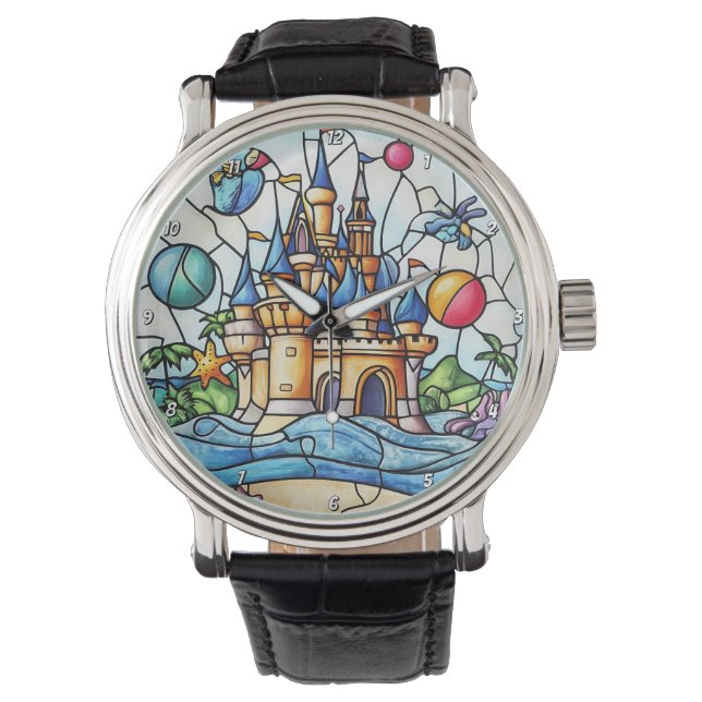 Enchanted Castle Time Stained Glass Fairytale Wall Watch (Front)
