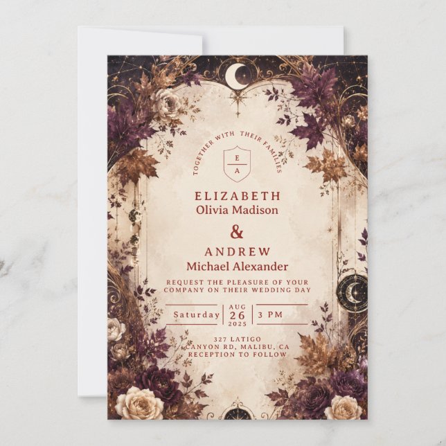 Enchanted Celestial Fall Wedding Invitation (Front)