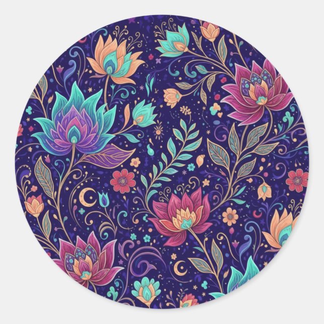 Enchanted Celestial Garden Pattern Classic Round Sticker (Front)