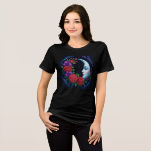 Enchanted Celestial Moon Face & Mystical Floral Tri-Blend Shirt