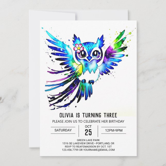 Enchanted Charming Digital Owl Birthday Invitation (Front)