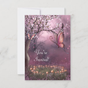 Enchanted Cherry Blossom Garden Butterfly Event Invitation