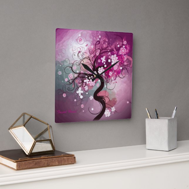 Enchanted Cherry Dance Square Wall Clock (Office)