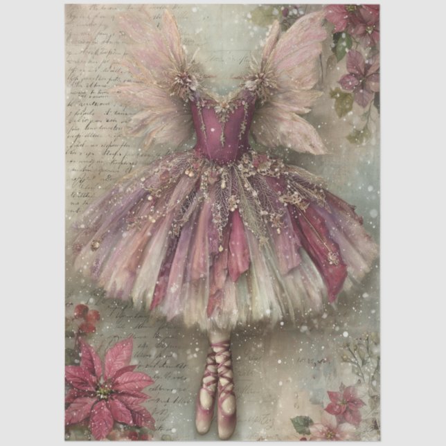 Enchanted Christmas Fairy Ballerina Art Decoupage Tissue Paper (Front)