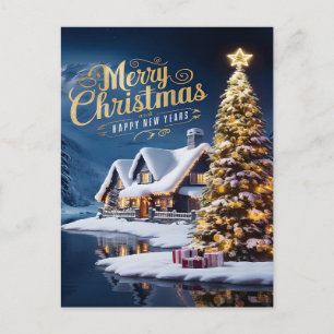 Enchanted Christmas: House and Tree Postcard