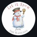 Enchanted Christmas Snowman Personalised Sticker<br><div class="desc">Painted snowman with hat,  scarf,  and broom,  personalised Christmas sticker.  Designed to match our Enchanted Christmas Collection.</div>