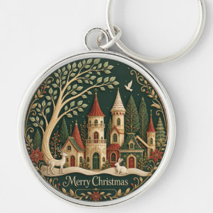 Enchanted Christmas Village in the Evergreen Wood Key Ring