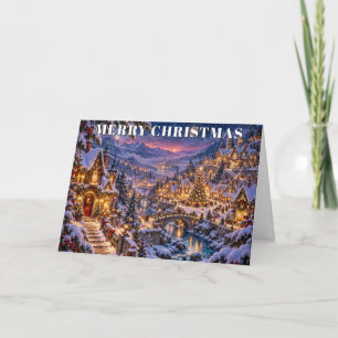 Enchanted Christmas Village Scene Holiday Card